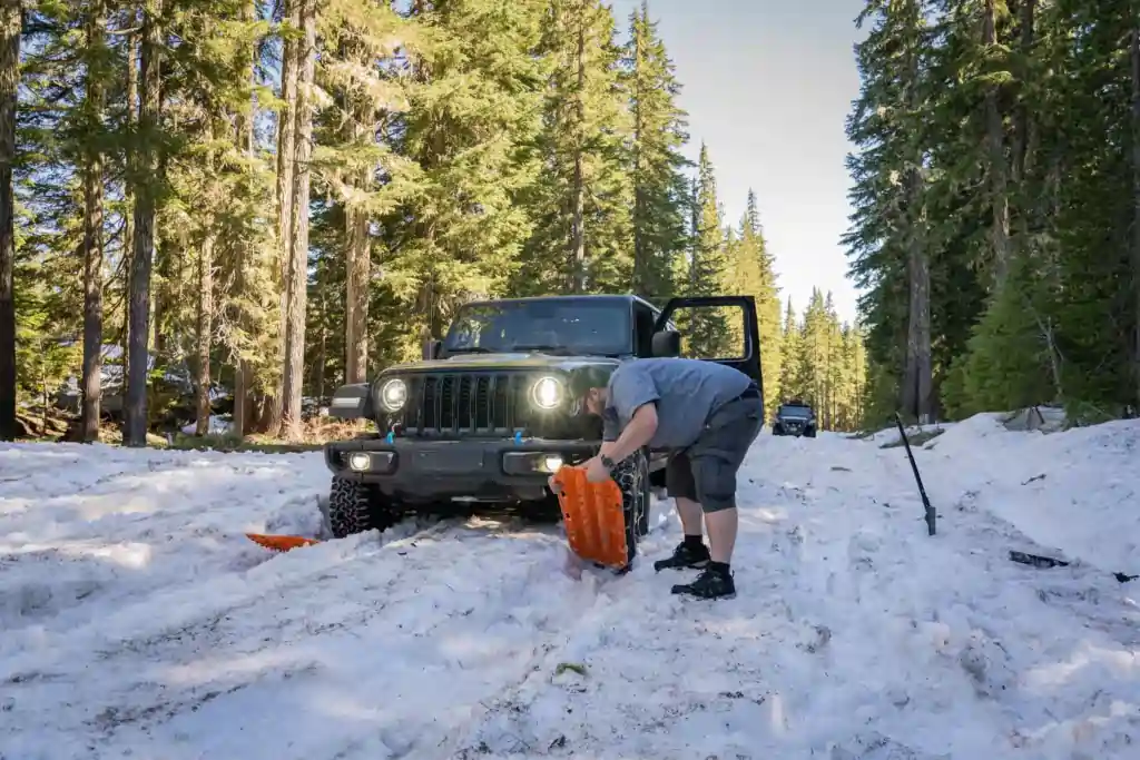 traction board in snow