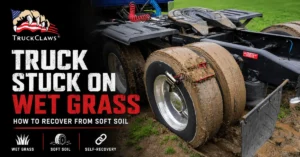 truck stuck on wet grass
